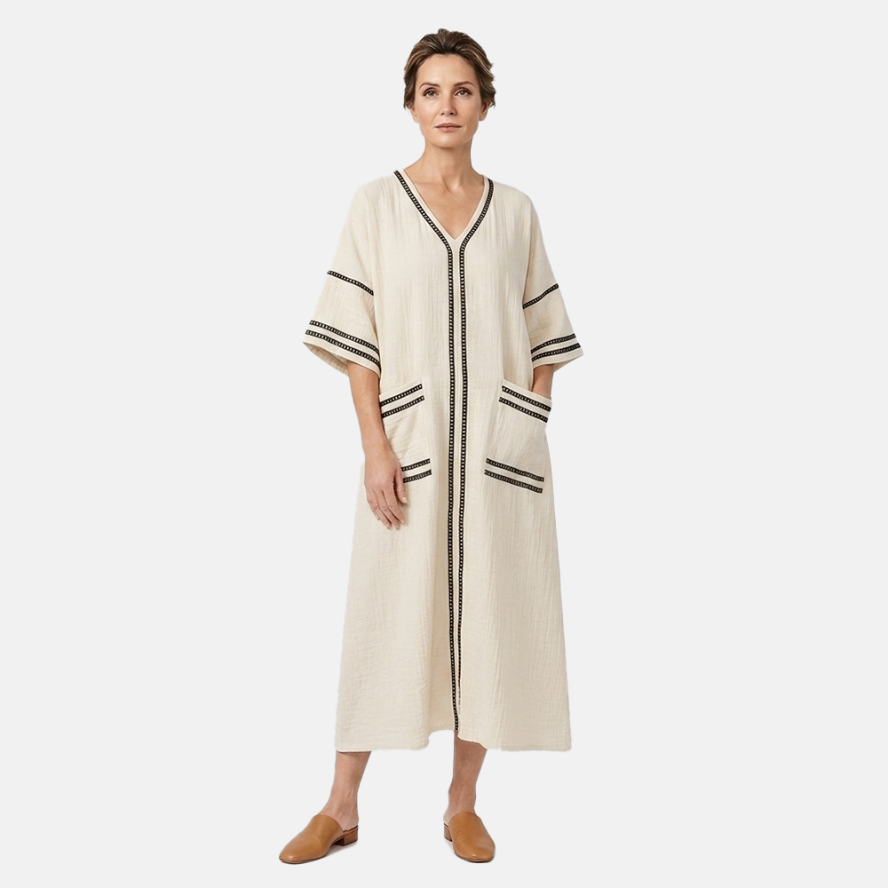 Rivaclo | Women's Printed V-Neck Dress – 3/4 Sleeves