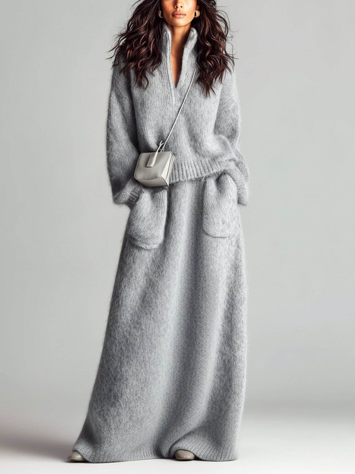 Ensemble femme pull loose et jupe maxi hiver