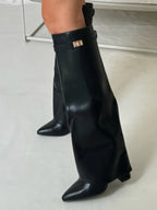 Bottes femme coupe slouchy à talon haut, fermeture zippée imitation daim