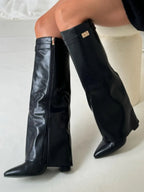 Bottes femme coupe slouchy à talon haut, fermeture zippée imitation daim