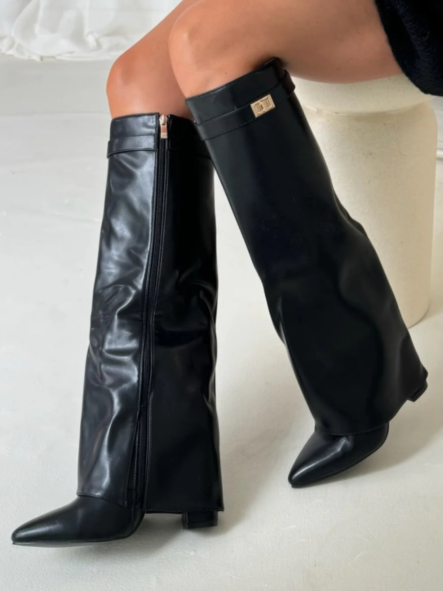 Bottes femme coupe slouchy à talon haut, fermeture zippée imitation daim