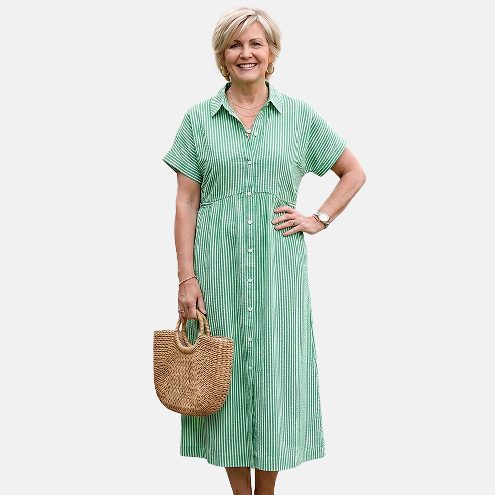Rivaclo | Women's Striped Loose Fit Dress with Short Sleeves – Casual Shape