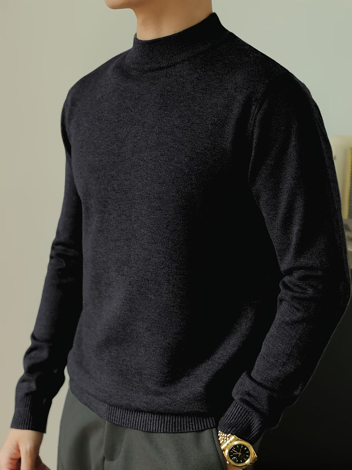 Pull à col roulé homme maille douce hiver — Noir et gris