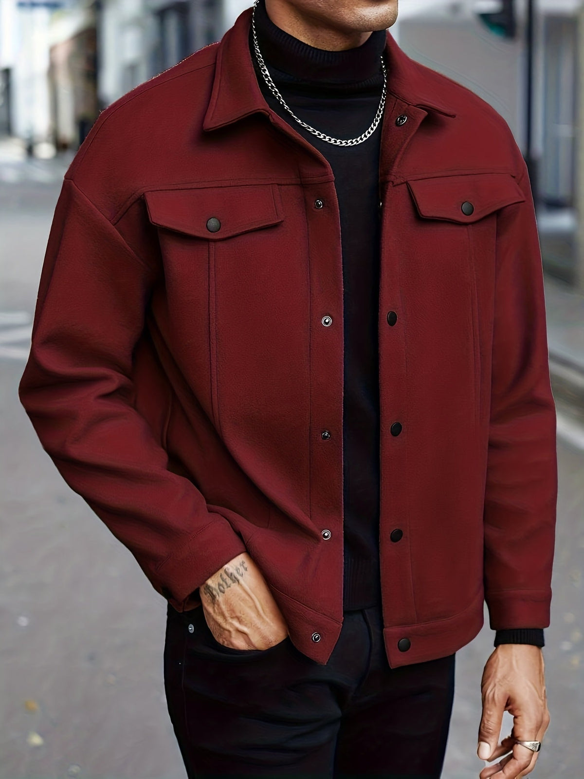 Veste homme col à revers boutons-pression — Bourgogne