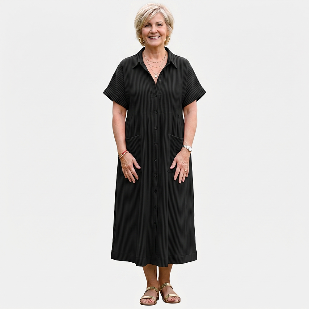 Rivaclo | Women's Striped Loose Fit Dress with Short Sleeves – Casual Shape