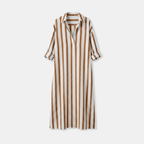 Rivaclo | Women's Striped Dress with Collar – Side Slit with Pockets