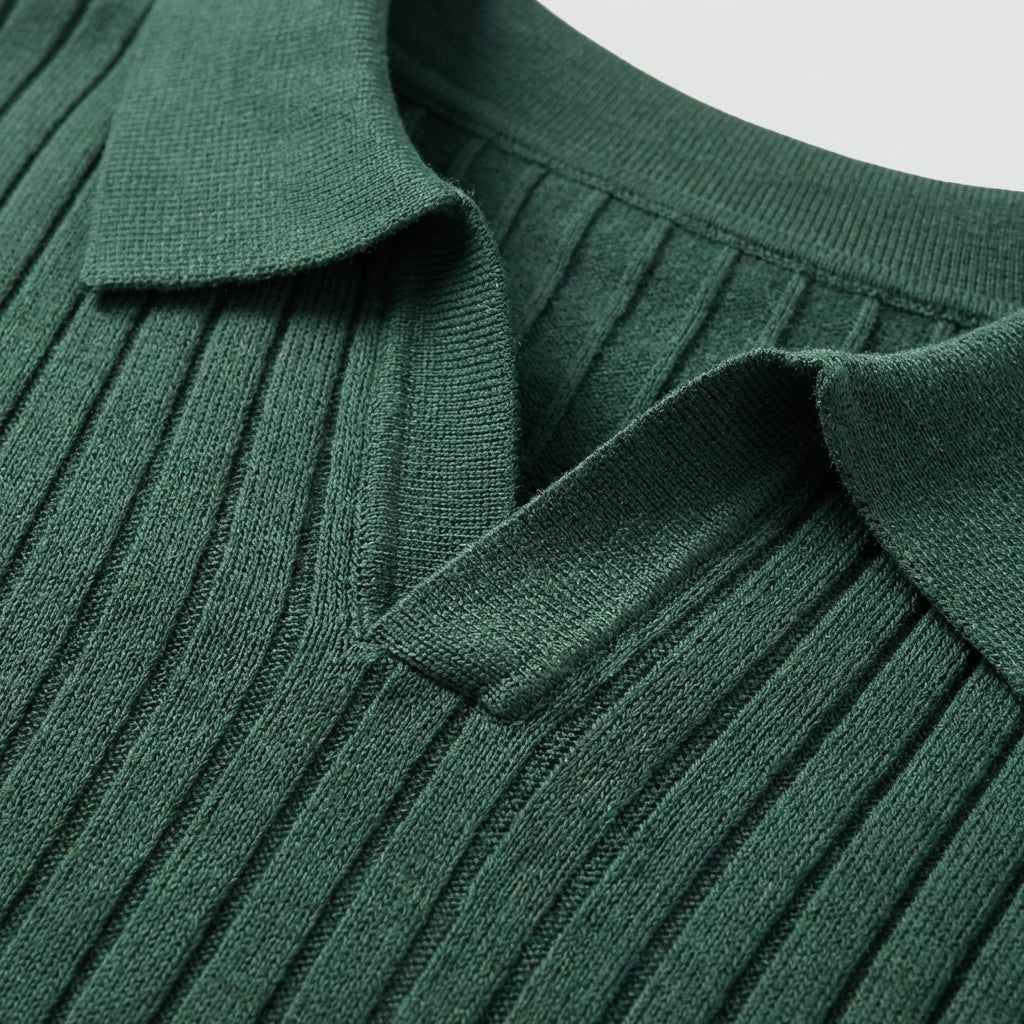 Rivaclo | Homme Polo en Maille Côtelée à Manches Longues | Coupe Ajustée