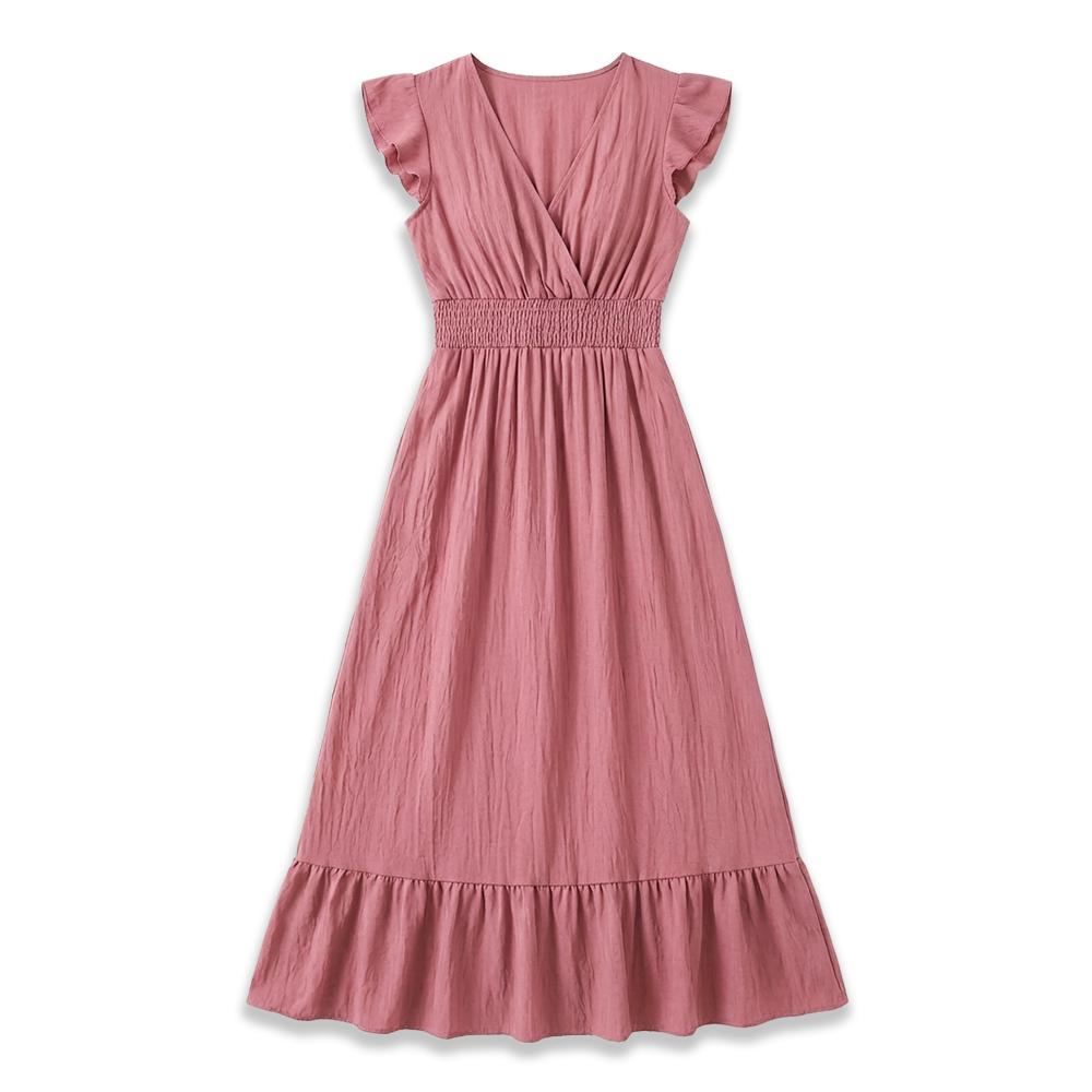 Rivaclo | Femme robe maxi à volants sans manches – col en V
