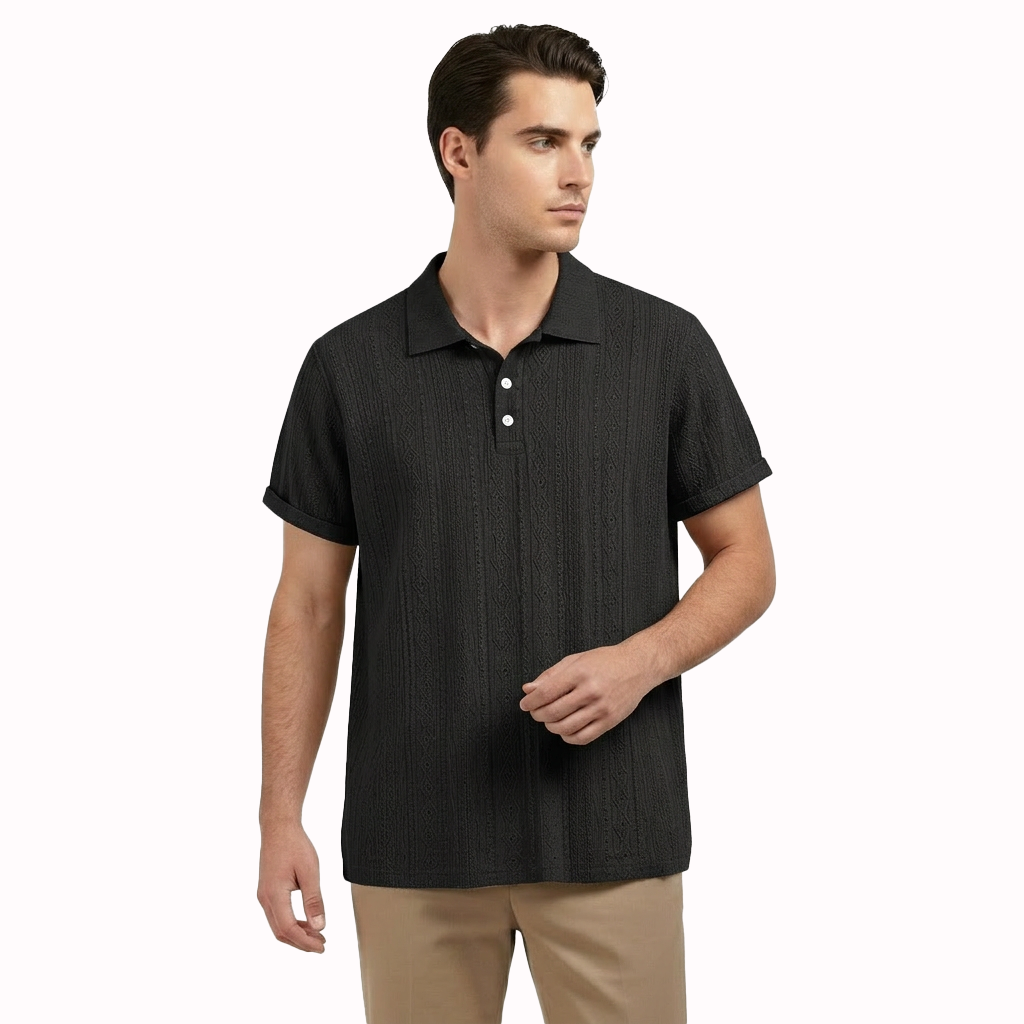 Rivaclo | Men's Textured Polo – Relaxed Fit Short Sleeves