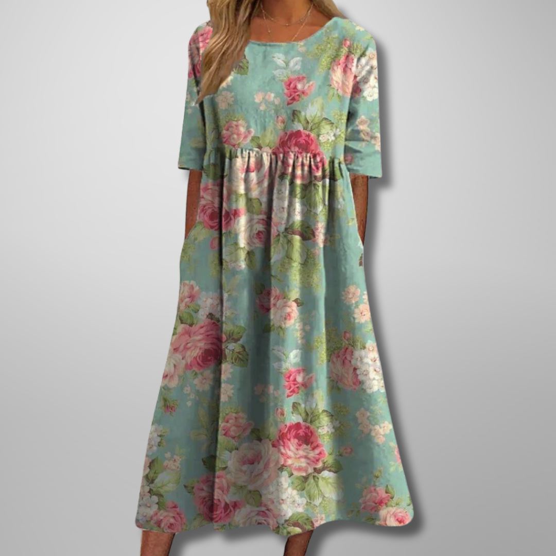 Solène | Robe Midi Fleurie Décontractée