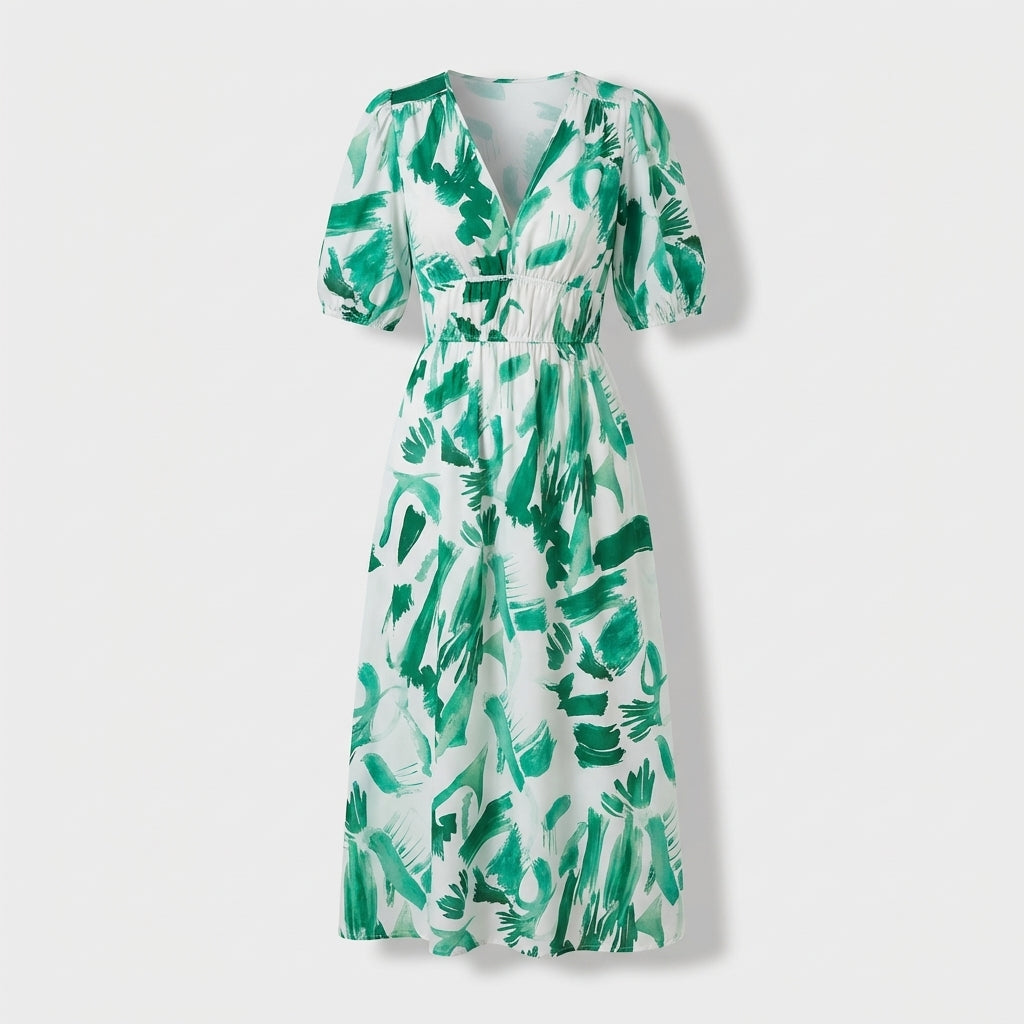 Rivaclo | Women's Floral Midi Dress – Puff Sleeves