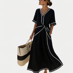 Rivaclo | Femme Robe Rayée Manches Courtes – Maxi
