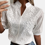 Rivaclo | Women's embroidered blouse – high collar and V-neck