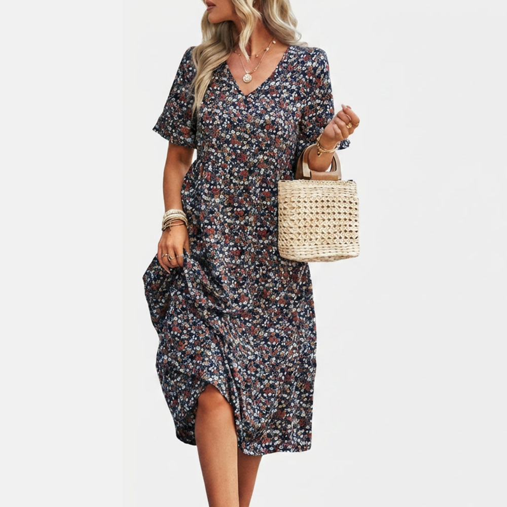 Rivaclo | Women's V-Neck Dress – Refined Fluid Silhouette