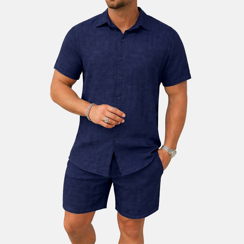 Rivaclo | Men's open collar shirt and shorts set – loose fit