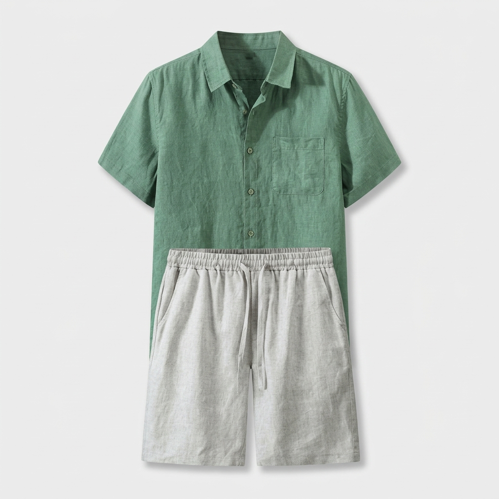 Rivaclo | Men's Short Sleeve Shirt and Shorts Set – Summer Green