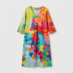 Femme Robe Maxi Imprimé Abstrait à Col V à Manches 3/4 | Style Décontracté