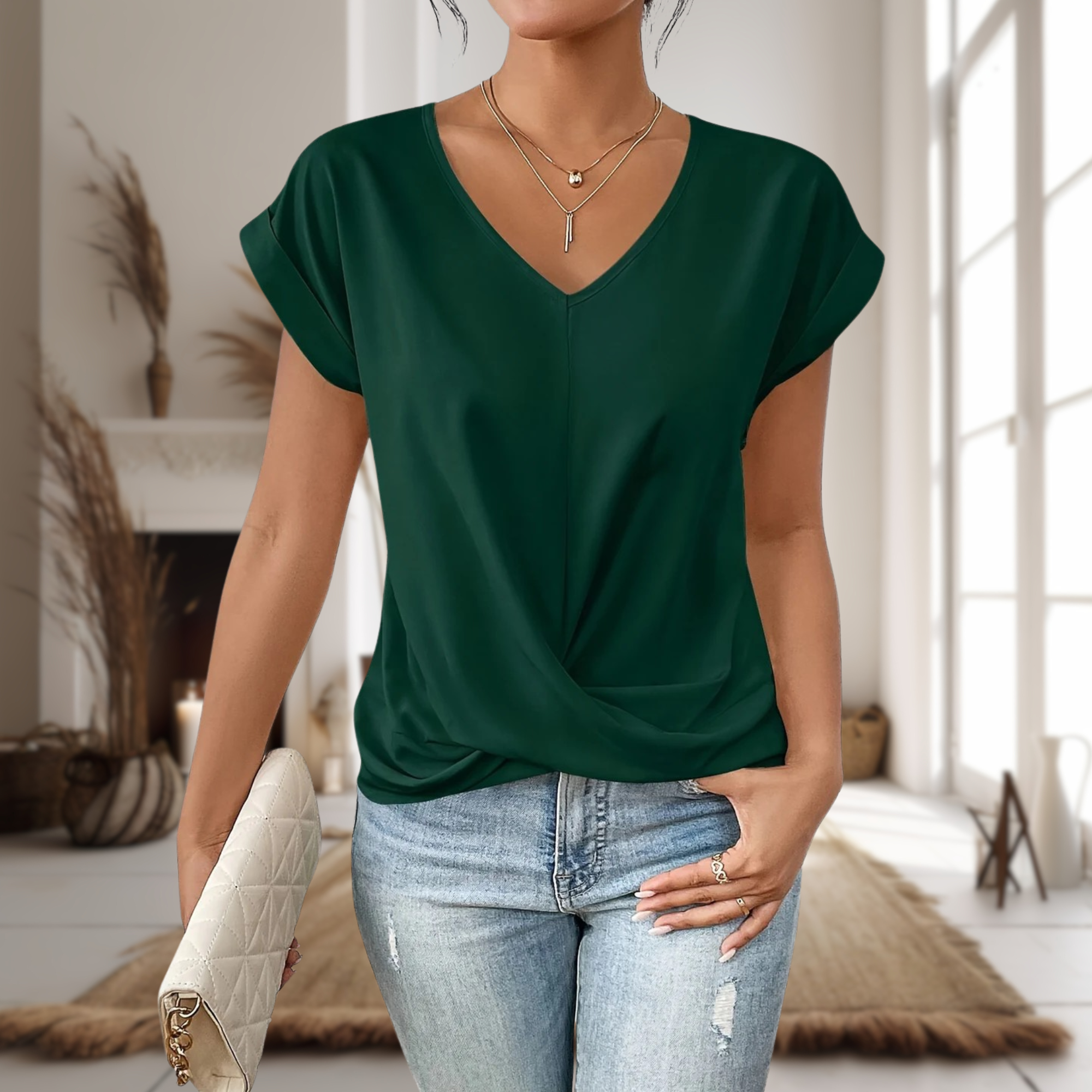Roxane | T-Shirt Col V Drapé