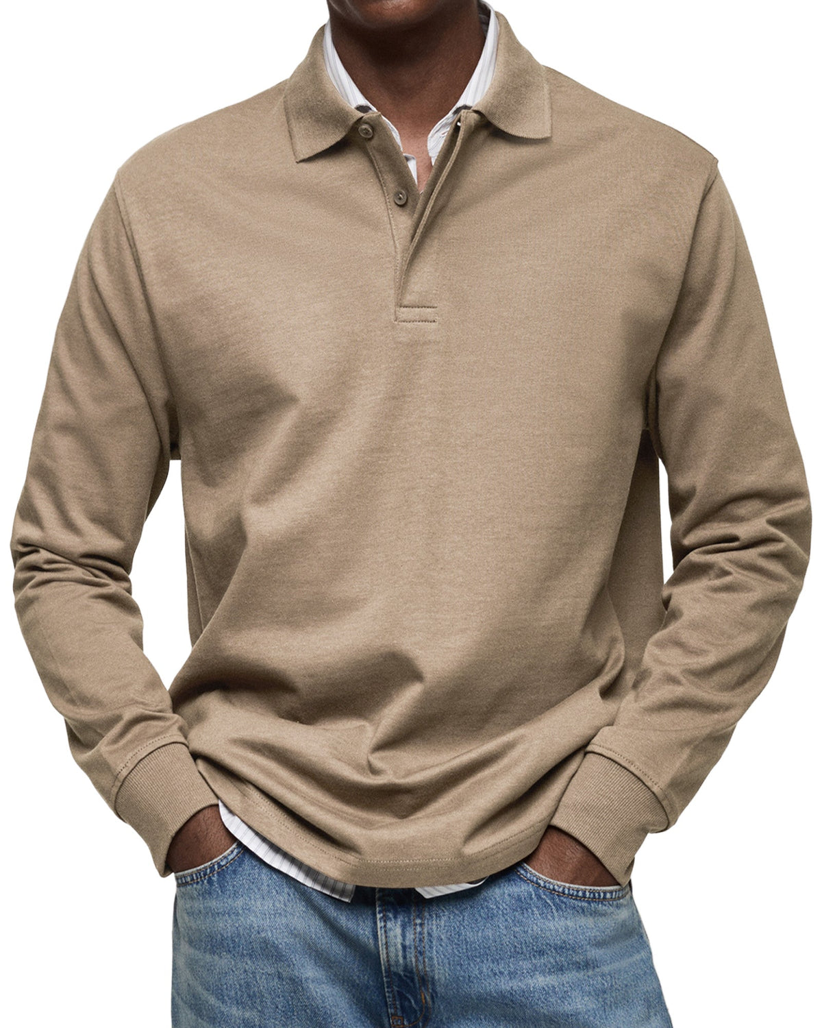 Polo homme manches longues coupe confortable — Kaki
