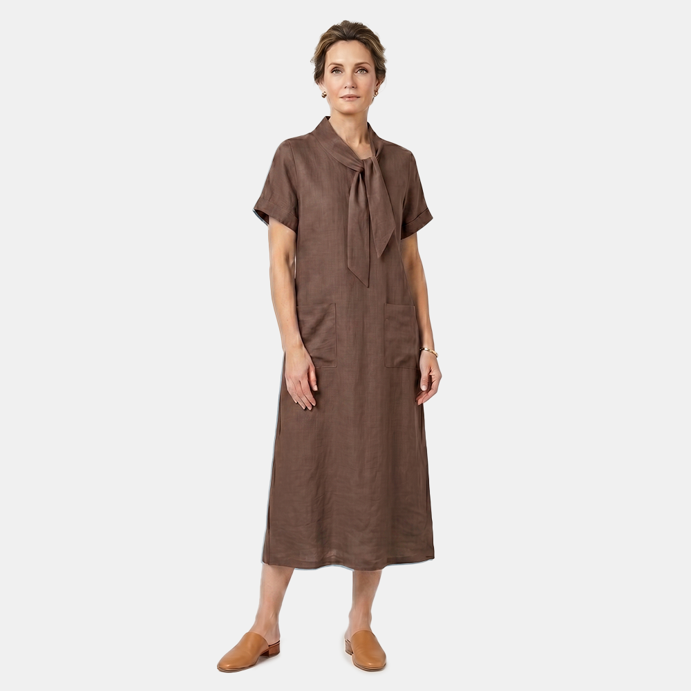 Rivaclo | Women's Short Sleeve Dress with Bow Detail – Loose Fit
