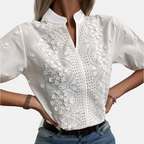 Rivaclo | Women's embroidered blouse – high collar and V-neck