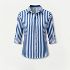Rivaclo | Femme Chemise Rayée à Manches Longues à Col | Boutonnée Classique
