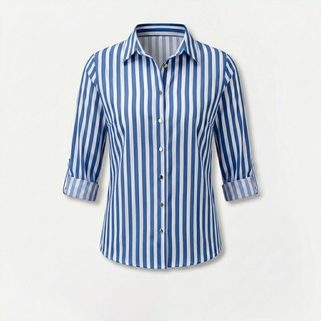 Rivaclo | Femme Chemise Rayée à Manches Longues à Col | Boutonnée Classique