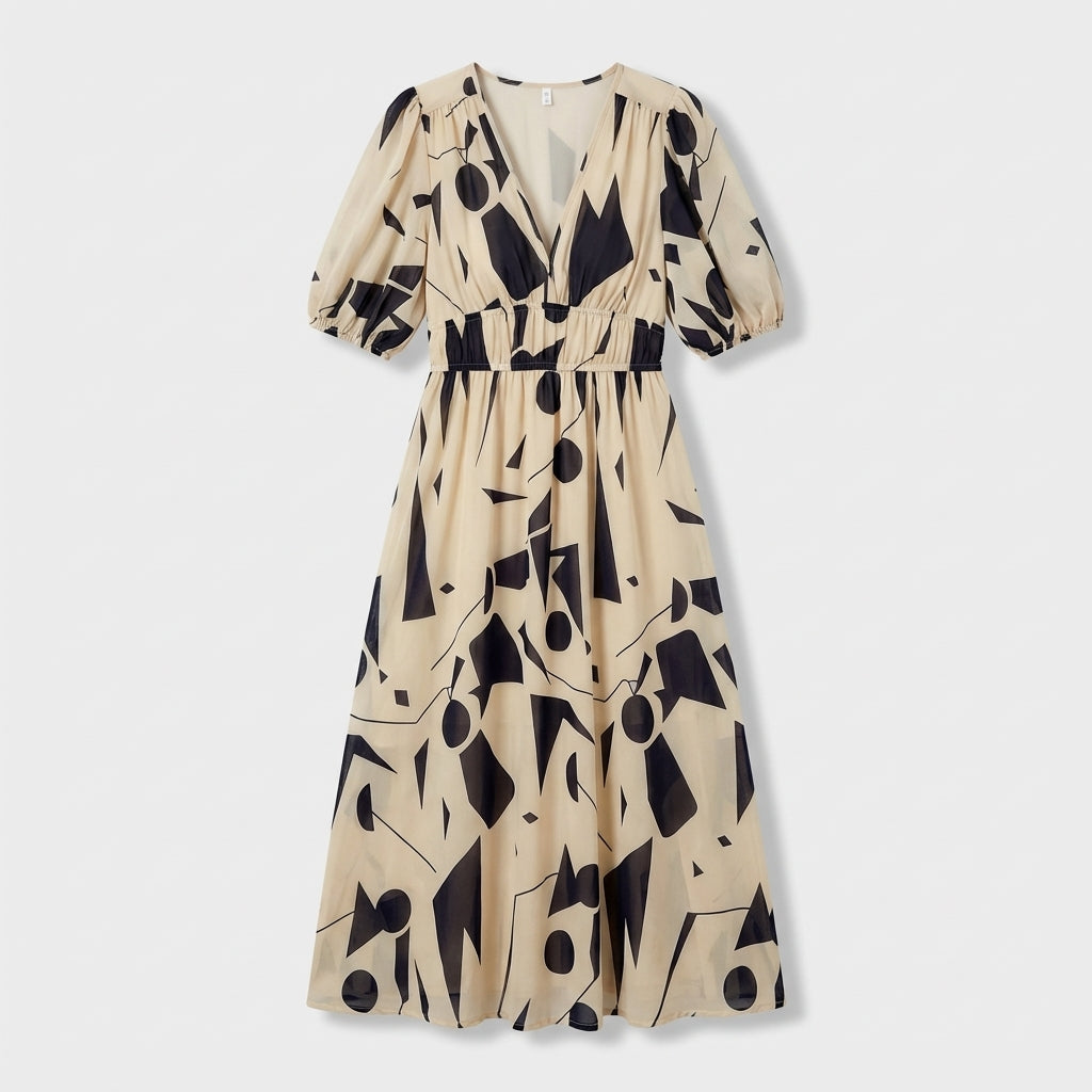 Rivaclo | Women's Floral Midi Dress – Puff Sleeves
