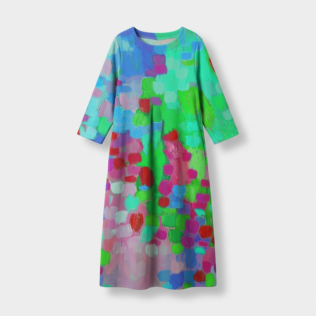 Femme Robe Maxi Imprimé Abstrait à Col V à Manches 3/4 | Style Décontracté