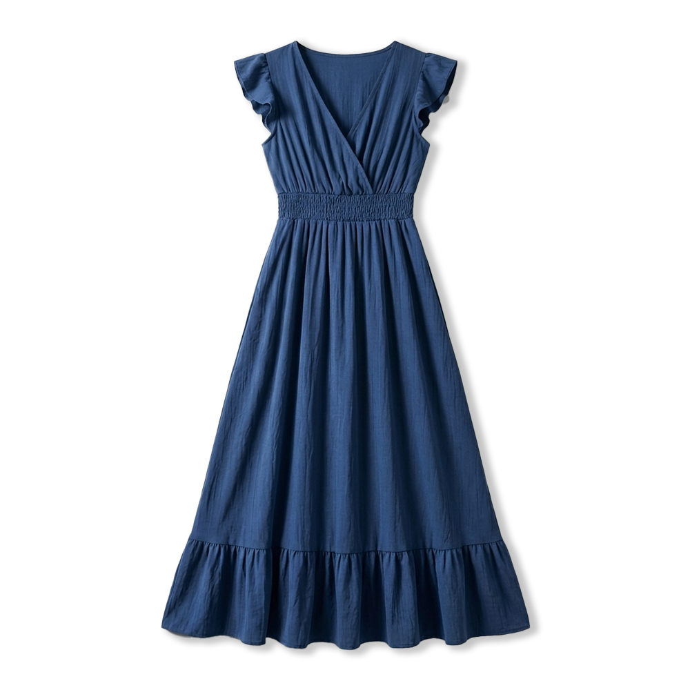 Rivaclo | Women's Sleeveless Ruffled Maxi Dress – V-Neck