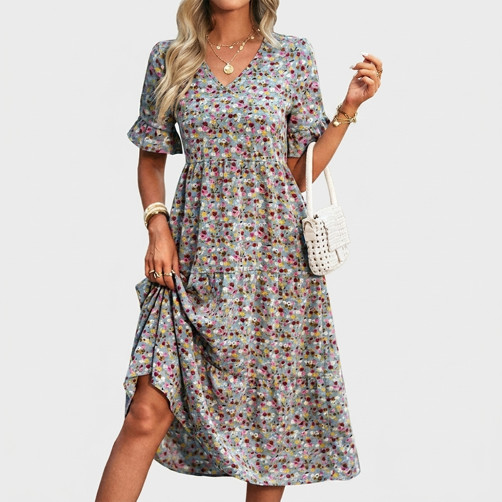 Rivaclo | Women's V-Neck Dress – Refined Fluid Silhouette