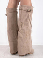 Bottes femme rabat talon bloc imitation daim