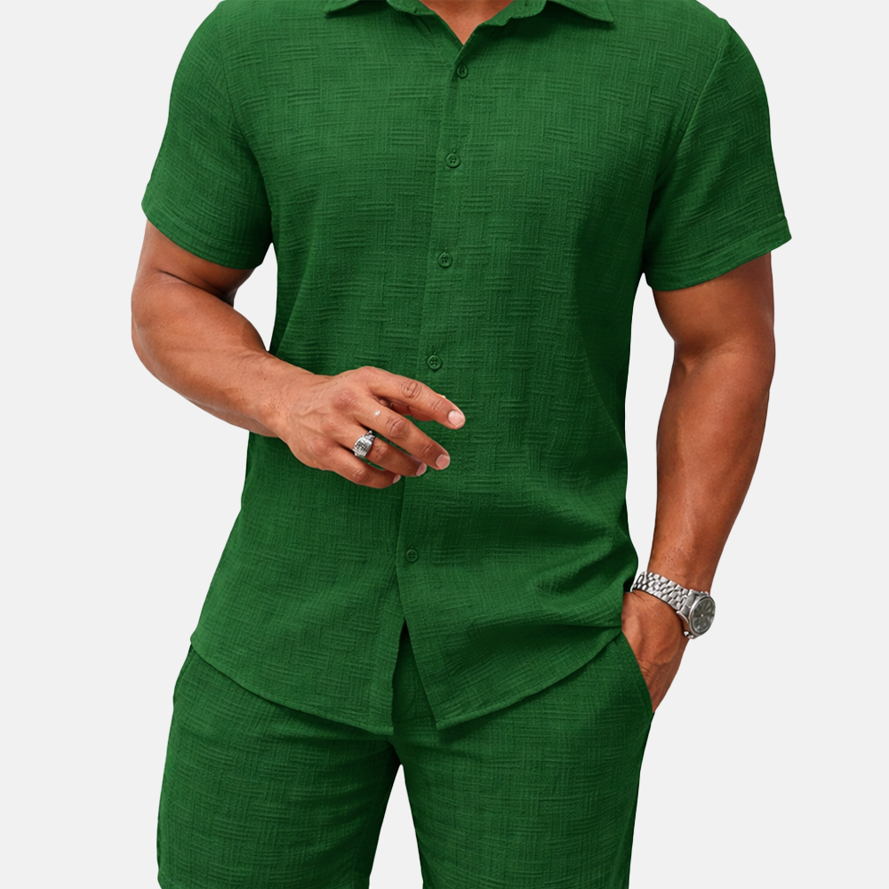 Rivaclo | Men's open collar shirt and shorts set – loose fit