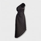 Rivaclo | Women's One-Shoulder Pleated Midi Dress – Asymmetrical Silhouette