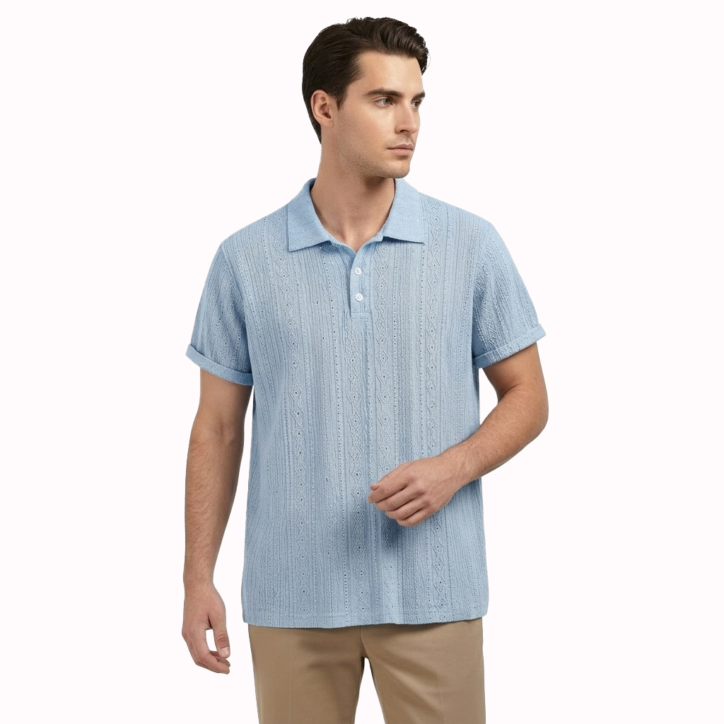 Rivaclo | Men's Textured Polo – Relaxed Fit Short Sleeves