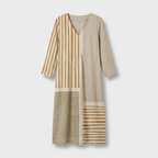 Femme Robe Maxi Rayée à Col V à Manches Longues | Style Décontracté