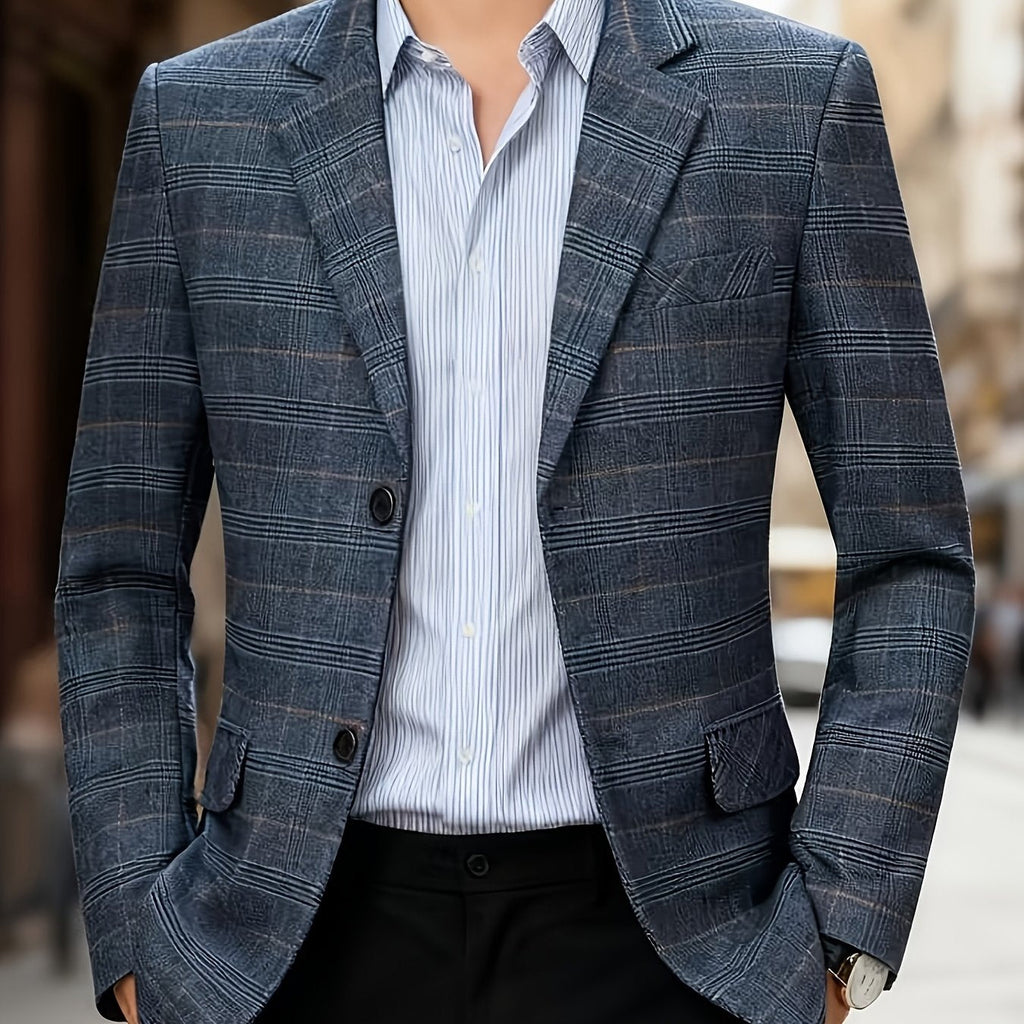 Veste homme à carreaux col à revers ville — Bleu