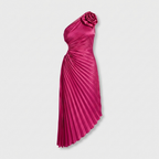 Rivaclo | Women's One-Shoulder Pleated Midi Dress – Asymmetrical Silhouette