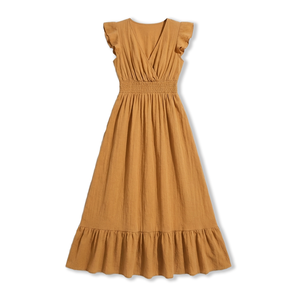 Rivaclo | Femme robe maxi à volants sans manches – col en V
