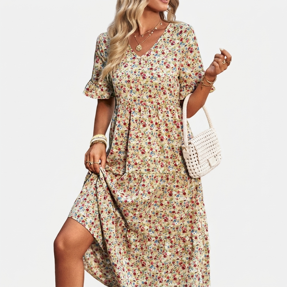 Rivaclo | Femme Robe Col V – Silhouette Fluide Raffinée