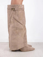 Bottes femme rabat talon bloc imitation daim