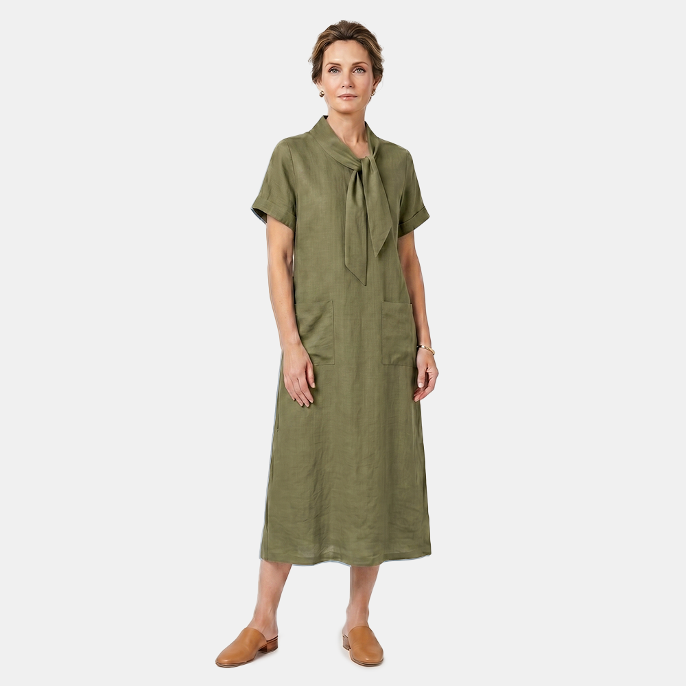 Rivaclo | Women's Short Sleeve Dress with Bow Detail – Loose Fit