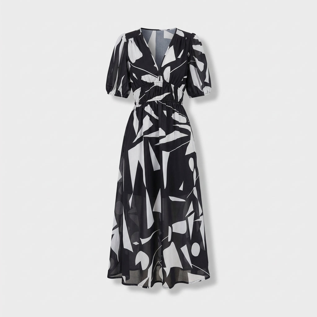 Rivaclo | Women's Floral Midi Dress – Puff Sleeves