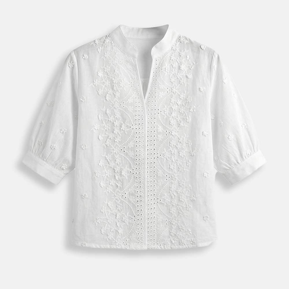 Rivaclo | Women's embroidered blouse – high collar and V-neck