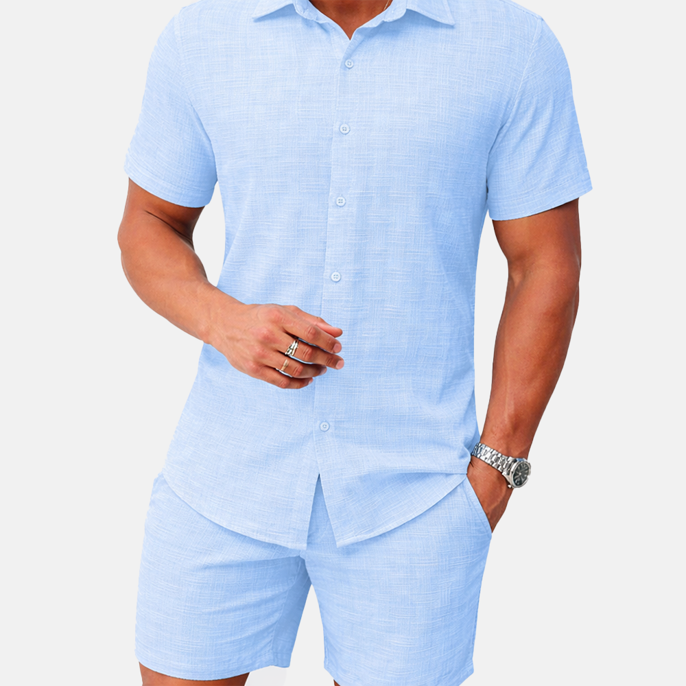 Rivaclo | Men's open collar shirt and shorts set – loose fit