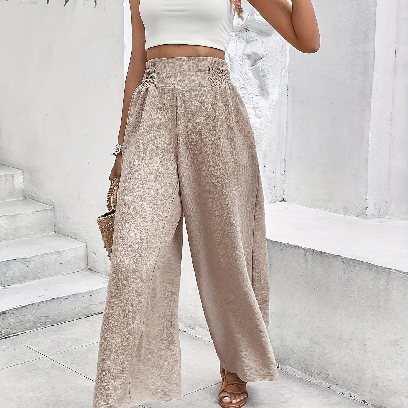 Rivaclo | Femme Pantalon Large Taille Haute | Style Minimaliste