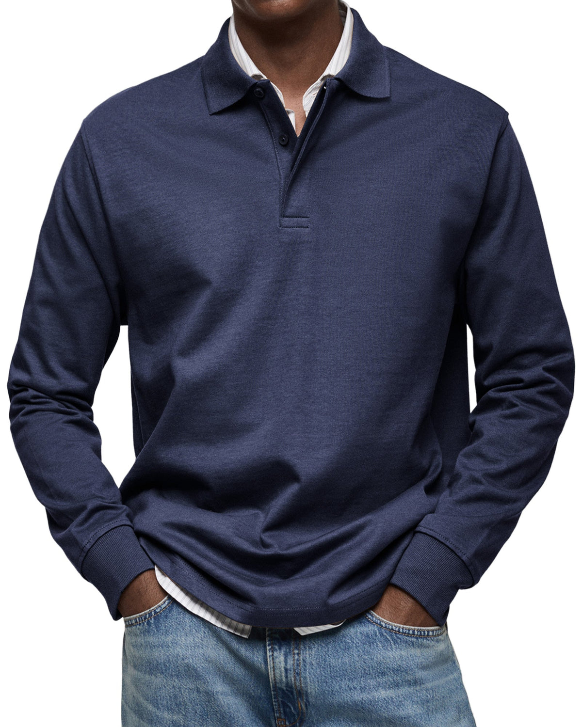 Polo homme manches longues coupe confortable — Bleu Marine