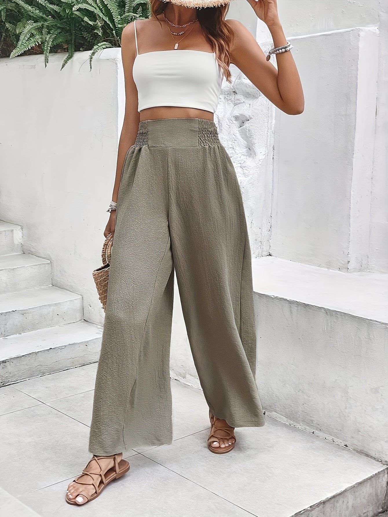 Rivaclo | Femme Pantalon Large Taille Haute | Style Minimaliste