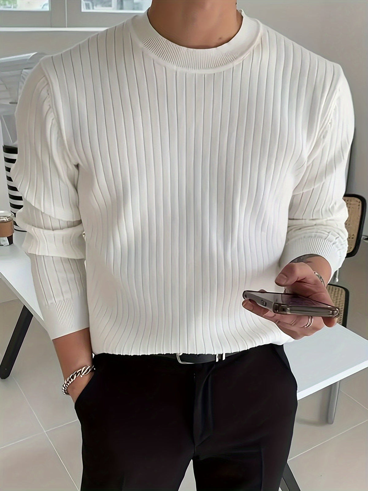 Pull homme maille col rond manches longues