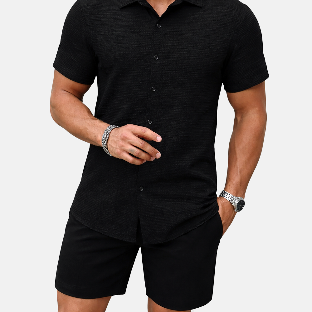 Rivaclo | Men's open collar shirt and shorts set – loose fit
